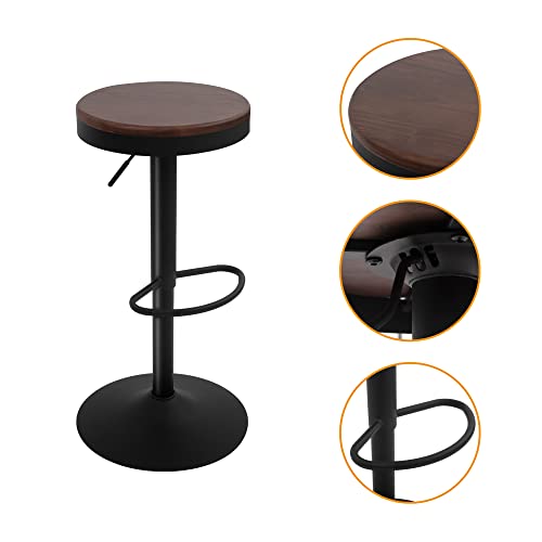 CangLong Bar Stools Barstools Vintage Rustic Bar Chair, Adjustable 360°Swivel Counter Height Island Stools with Footrest, Home and Kitchen,Set of 2, Walnut+Black