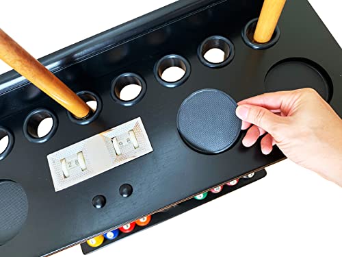 GACCO BILLIARDS Floor Pool Cue Rack Hold 9 Cue Sticks & Billiard Accessories. Corner Stand Pool Cue Holder Made of 100% Solid Hardwood with Billiard Scorer.CUE RACK ONLY (Black)