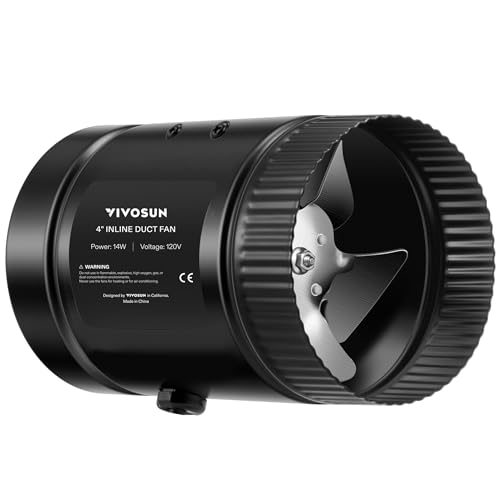 VIVOSUN Inline Booster Duct Fan 4” 100 CFM, HVAC Exhaust Ventilation Fan with Low Noise for Basements, Bathrooms, Kitchens, Attics, Grow Tents, Black