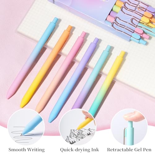 Drawdart Gel Pens, 6 Pcs Smooth Writing Pens No Bleed & Smear, Black Ink Cute Pens Fine Point (0.5mm), Retractable Aesthetic Journaling Pens School Office Supplies for Women & Men