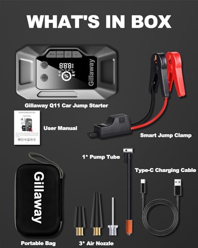 Q11 4000A Car Jump Starter with Air Compressor Combo 150PSI, Portable Car Battery Jump Starter Battery Pack (10L Gas/8.0L Diesel), Car Battery Charger Jump Starter Tire Inflator LED Light (4000A)