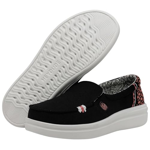 HEYDUDE Women's Misty Rise Black Palm Size 6 | Women's Shoes | Women's Slip On Shoes | Comfortable & Light-Weight