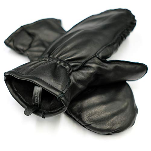 Harssidanzar Womens and Kids Lambskin Leather Outdoor Mittens Gloves Thermolite Lined,Black, XS