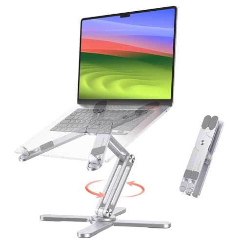 OMOTON 360 Rotating Laptop Stand Riser for Desk, Ergonomic Foldable Computer Stand Adjustable Height Angles for Collaborative Work, Easy Storage Fit Macbooks,All Laptops up to 16 inches, Silver