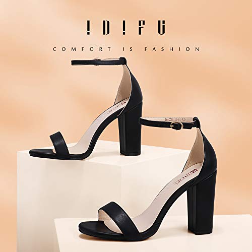 IDIFU Women's Nude Patent Chunky High Block Pump Heel Sandals Open Toe Ankle Strap Wedding Bride Bridesmaid Prom Dress Shoes