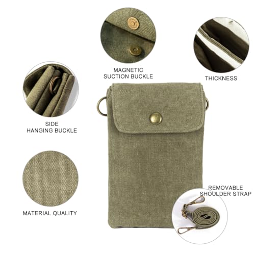 For Galaxy S24 Ultra,S23 Plus,A55/A14 Universal Small Canvas Crossbody Bag Pack Cell Phone Purse Wallet 4.7-7.2 inch Phones Adjustable Shoulder Strap for iPhone 16 15 Pro Max,Huawei/HTC/Sony (Green)