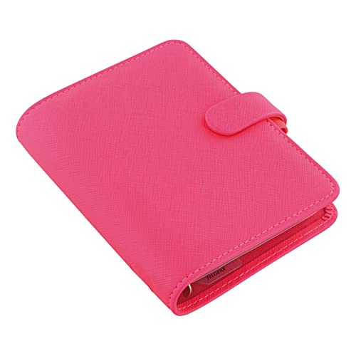 Filofax Saffiano Fluoro Organizer, Pocket Size, Fluoro Pink - Cross-Grain, Leather-Look, Six Rings, Week-to-View Calendar Diary, Multilingual, 2024 (C028752-24)