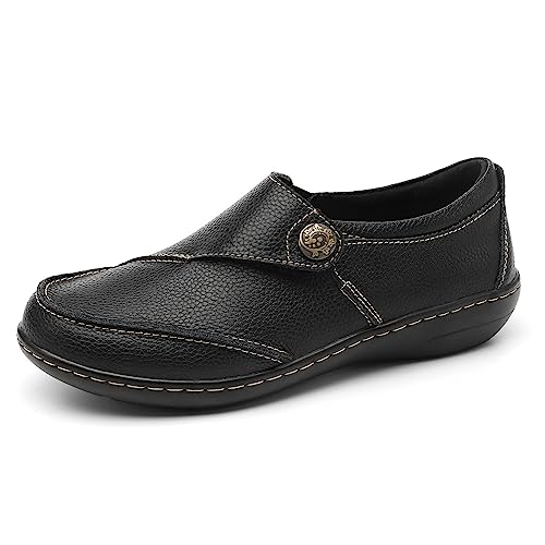 TERRIKAT Women's Classic Casual Brown Leather Loafers Cute Moc Toe Slip On Comfort Walking Flats Lightweight Work Shoes 6.5 M US 1202-Hz6.5