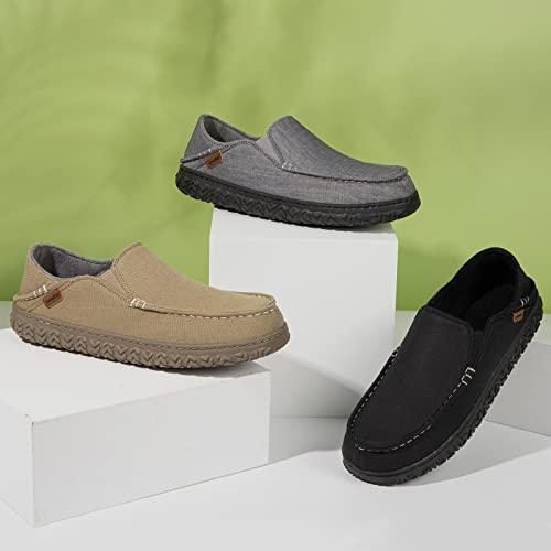 LongBay Men's Moccasin Slippers Cozy Breathable Memory Foam House Shoes for Indoor Outdoor Dark Grey, 9