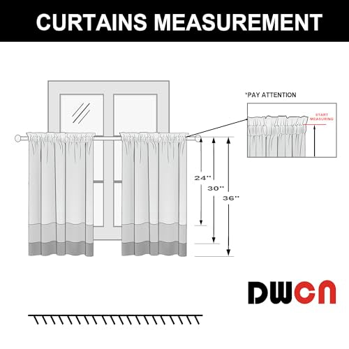 DWCN Short Curtains for Small Window, Kitchen Curtains 24 Inch Length, Bedroom Curtains Solid Light Block Blinds for Basement, Rod Pocket Tier Curtains - W52 x L24, Silver Grey, 2 Pieces