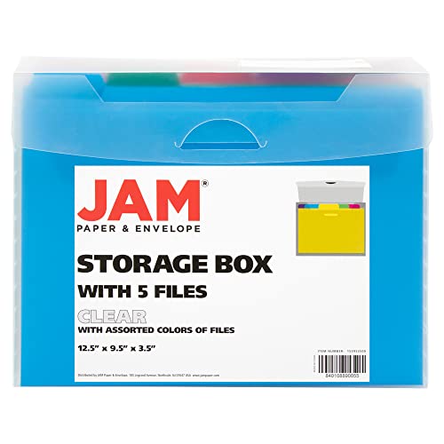 JAM PAPER Storage Box with Colored Files - 12.5 x 9.5 3.5 - Box Sold Individually & 5 Files