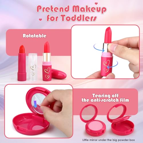 Toddler Girl Toys, Pretend Makeup Kit for Girls, Kids Play Makeup Set for Kids 3-5 4-6, Toddler Makeup Kit with Fake Makeup Set, Car Key & Make up Toy for Age 3 4 5 Year Old Girl Gifts