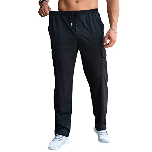 CTU Mens Fashion Baggy Sweatpants Lightweight Workout Cargo Sweatpants Athletic Pants Open Bottom Joggers with Pockets