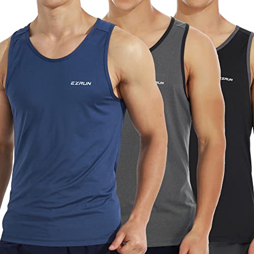 EZRUN Men's Quick Dry Workout Tank Top Swim Beach Shirts for Gym Athletic Running Muscle Sleeveless Shirts(LightGray,4XL)