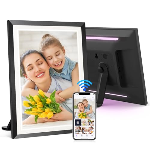 BIGASUO 10.1" WiFi Digital Picture Frame with LED Light, 1280 * 800 HD Touch Screen Smart Photo Frame, 32GB Memory, Support USB/SD Card, Auto-Rotate, Share Photos/Videos Remotely via Uhale APP