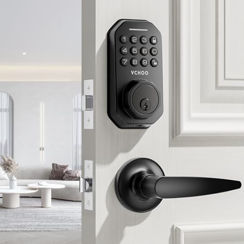 VCHOO Keyless Entry Door Lock Deadbolt with Handle Set Smart Locks for Front Door with Lever Handles Auto Locking, Anti-Peeping Password & Easy Installation for Homes Hotel Bedroom Doors IP54