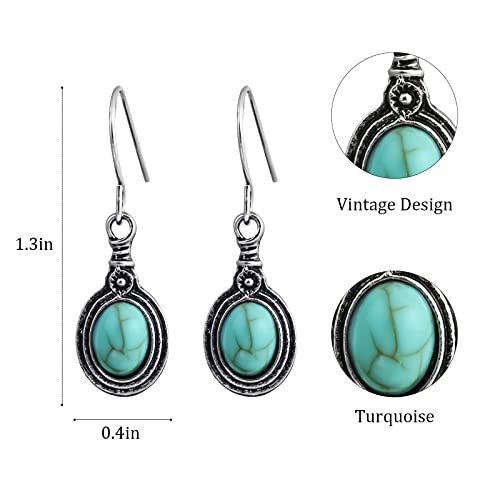 Silver Turquoise Drop Dangle Earrings Hypoallergenic Natural Stone Earrings for Women Trendy Vintage Turquoise Jewelry for Sensitive Ears