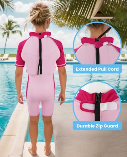 Gogokids Floatation Swimsuit for Boys Girls with Adjustable Buoyancy, Kids One Piece Swimwear Float Suit for Swimming Trainer, Toddler Bathing Suit Rash Guard Back Zipper with Arm Floaties