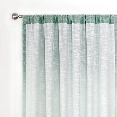Vision Home Ombre Window Cutains Panels Linen Texture Gradient Light Filtering Semi Sheer Curtains 63 inch Length for Living Room Bedroom Rod Pocket,Cream White to Aqua,50" Wx63 L Each,2 Panels