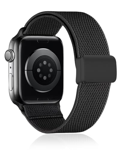 Stretchy Nylon Band Compatible with Apple Watch Band 38mm 40mm 41mm 42mm 44mm 45mm 49mm, Adjustable Elastic Magnetic Clasp Replacement Straps for Apple Watch Ultra/2 iWatch Series 9/8/7/6/5/4/3/2/1/SE