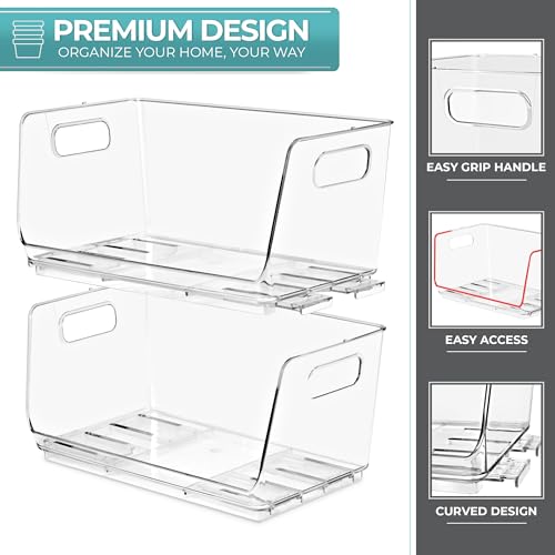 Sorbus Stackable Storage Bins Open Front - Clear Stackable Storage Bins - Pantry Bins for Storage and Organization - Acrylic Stackable Bins for Kitchen - Clear Pantry Organizer Bins (Small 2 Pack)