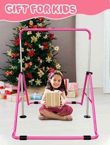 Sportsroyals Gymnastics Bar for Kids,Adjustable Height Gymnastic Horizontal Bars,Folding Gymnastic Junior Training Kip Bar for Home, Pink (Pink)