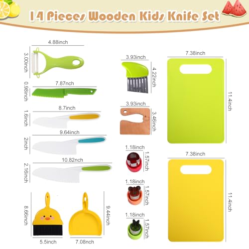 14 PC Safe Knife Kid Toddler Kitchen Set for Real Cooking, Toddler Montessori Kitchen Tool Toy for Lillte Girl Boy Age 3-10, Gifts for 3 4 5 6 7 8 9 10 Year Old Girl Boy Birthday Christmas