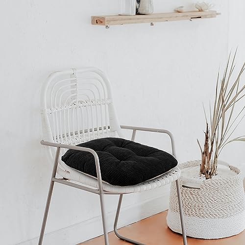 ELFJOY Chair Cushions for Dining Chairs 4 Pack Office Chair Cushion 18x18 Inches Kitchen Chair Pads Breathable and Comfortable Seat Cushion with Ties and Non Slip Backing, Beige