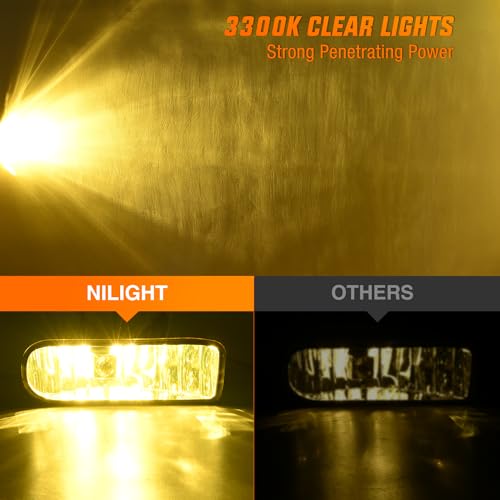 Nilight Fog Light Assembly Compatible with 1999 2000 2001 2002 GMC Sierra 1500 2500 2001 2002 Sierra 1500HD 2500HD 3500 2000-2006 Yukon Fog Lamp Amber Lens