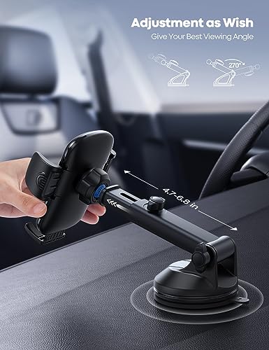 Lamicall Car Phone Holder - [Strongest Military-Grade Suction Cup] 360° Rotation Phone Holders for Your Car Quick Release Adjustable Car Phone Mount Dashboard for iPhone 16 Galaxy Smartphone Truck