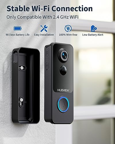 Doorbell Camera Wireless No Subscription - Local & Cloud Storage, Smart Video Doorbell with Chime, 2.4G WiFi Door Bell Ringer Battery Powered, 1080p HD, 2-Way Audio, Human Detection, Night Vision