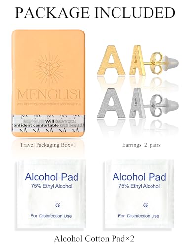 2 Pairs Stud Earrings for Women Initial Surgical Steel Earrings Set 316L Hypoallergenic Gold Plated Earrings W Letter Earring (Gold Color+Silver Color)