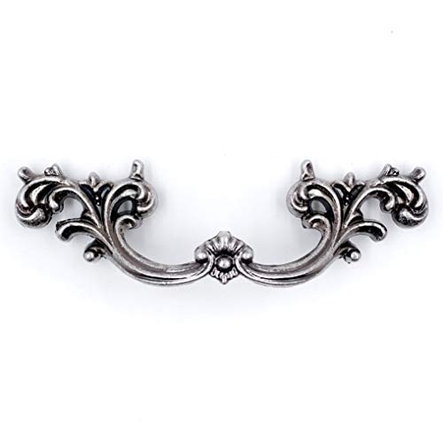Jetland French Provincial Drawer Pulls - 6-Pack, Aged Silver, 2-1/2" Hole Centers, Vintage Shabby Chic Pulls for Dresser Nightstand Cabinet, PW1619OS64