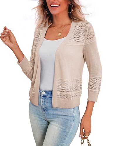 LIENRIDY Women's Open Front Knit Cropped Bolero Shrug Cardigan Sweater 3/4 Sleeve, Apricot, S