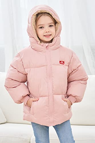 UNICOMIDEA Pink Winter Coats for Baby Boys Girls With Hooded Light Puffer Jacket for Outdoor Zipper Outwear For Toddlers Cute Snow Kids Outwear With Pockets 12-18 Months