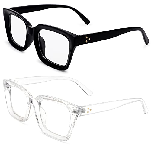 COASION Classic Non-prescription Clear Lens Eyeglasses for Women Thick Square Frame Eyewear (Bright Black)