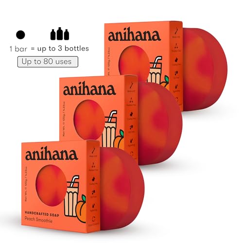 ANIHANA Handcrafted Soap 3 Pack with Coconut Oil, Gentle Cleansing Paraben Free Cruelty Free Refreshing Peach Smoothie Scent 4.23 oz each