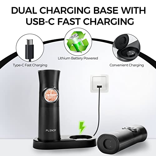 Flendy Gravity Electric Salt and Pepper Grinder Set Rechargeable, Automatic Salt and Pepper Grinder Set with USB C Charging Base, Gravity Salt and Pepper Shakers Set Electric