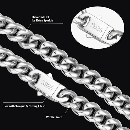 Cuban Link Chain for Men Chain Necklaces for Mens Sterling Silver Chain for Men Man 316l Stainless Steel Chains for Man Women Valentine's Day Gifts for Him Jewelry Birthdays Gift for Men Man 9mm 18 In