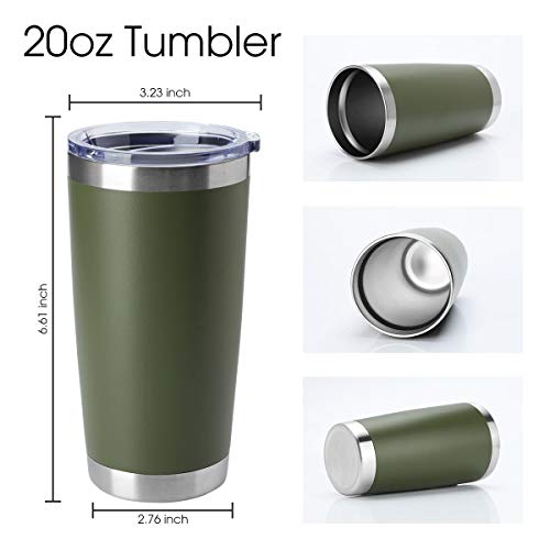 HASLE OUTFITTERS 20oz Tumblers Bulk Stainless Steel Cup with Lid Double Wall Vacuum Insulated Coffee Mug for Cold & Hot Drinks 1 Pack, Army Green