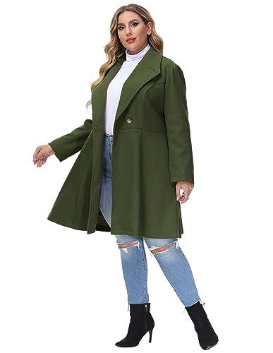 Hanna Nikole Women Winter Wool Coat Plus Size Lapel Collar Classic Lightweight Overcoat Navy Blue 16W