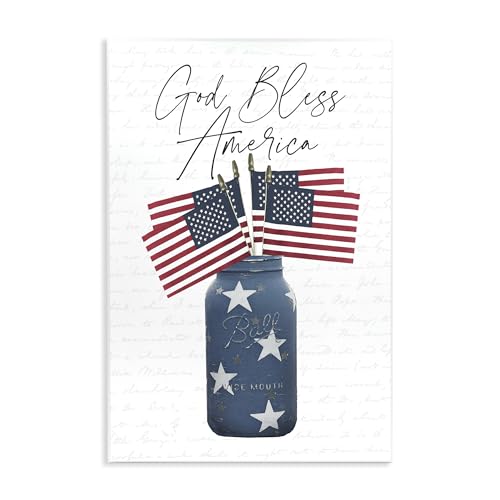 Stupell Industries Patriotic God Bless America Country Quote Jar Flags, Designed by Lettered and Lined Wall Art, 10 x 15