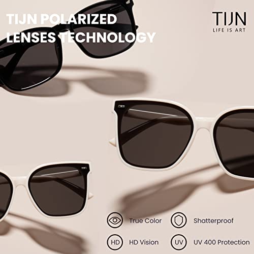 TIJN Retro Square Polarized Sunglasses Women Men Oversized Vintage Shades,UV Protection Sun Glasses Trendy Style(Coconut)