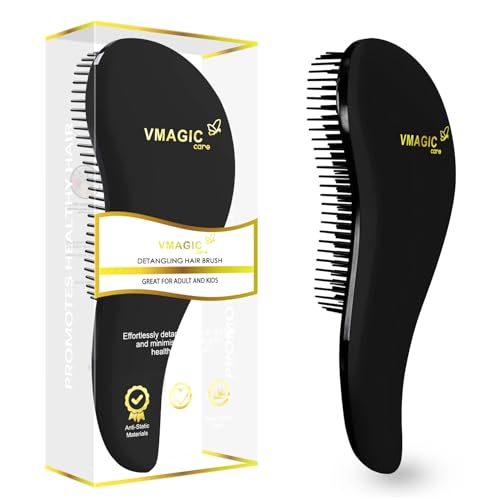 VMAGIC Detangling Brush - glide the Detangler Brush through Tangled hair - Best Brush/Comb for Women, Girls, Men & Boys - Use in Wet and Dry Hair (BLACK)