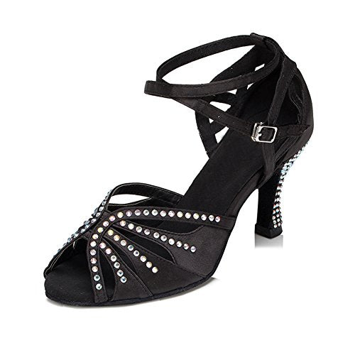 TTdancewear Women Rhinestone Ballroom Dance Shoes Latin Salsa Performance Dance Shoes 6 Black-2.5inch Heels