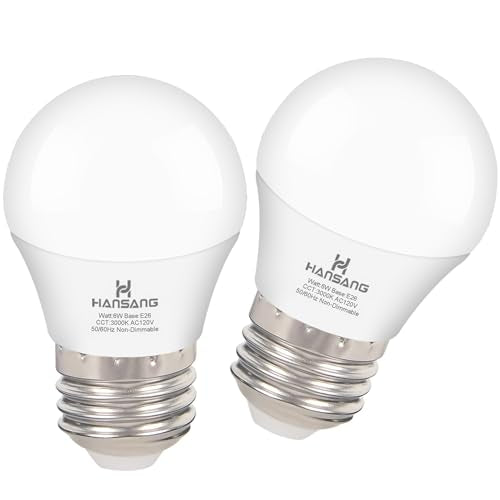 hansang LED Refrigerator Light Bulb E26 Base, 3000K Soft White, 6W Waterproof Appliance Bulb 60Watt Equivalent, A15 Small Fridge Light Bulb, Frigidaire Freezer Bulbs, 120V, 600LM, 2 Pack, Non-Dimmable