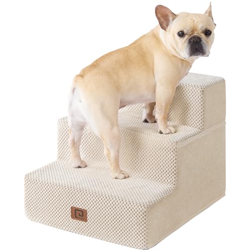 EHEYCIGA Dog Stairs for Small Dogs 13.5" H, 3-Step Dog Steps for Couch Sofa and Chair, Pet Steps for Small Dogs and Cats, Non-Slip Balanced Dog Indoor Ramp, Teal