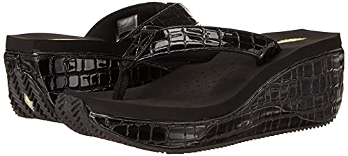 VOLATILE Women's FRAPPACHINO Wedge Sandal, Black Croco, 6