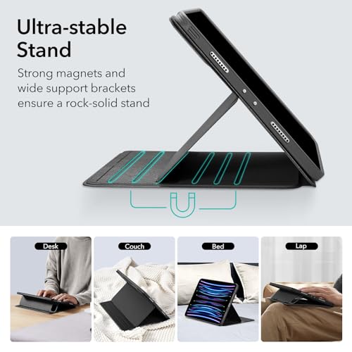 ESR for iPad Pro 11 Inch Case (2022/2021 / 2020/2018, 1st, 2nd, 3rd & 4th Gen), Removable Magnetic Cover, Adjustable Portrait/Landscape Stand with Raised Display View, 9 Standing Angles, Black