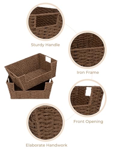 StorageWorks Round Paper Rope Woven Basket for Pantry Organizers and Storage, Stackable Pantry Storage Baskets for Shelves, Brown, 2-Pack